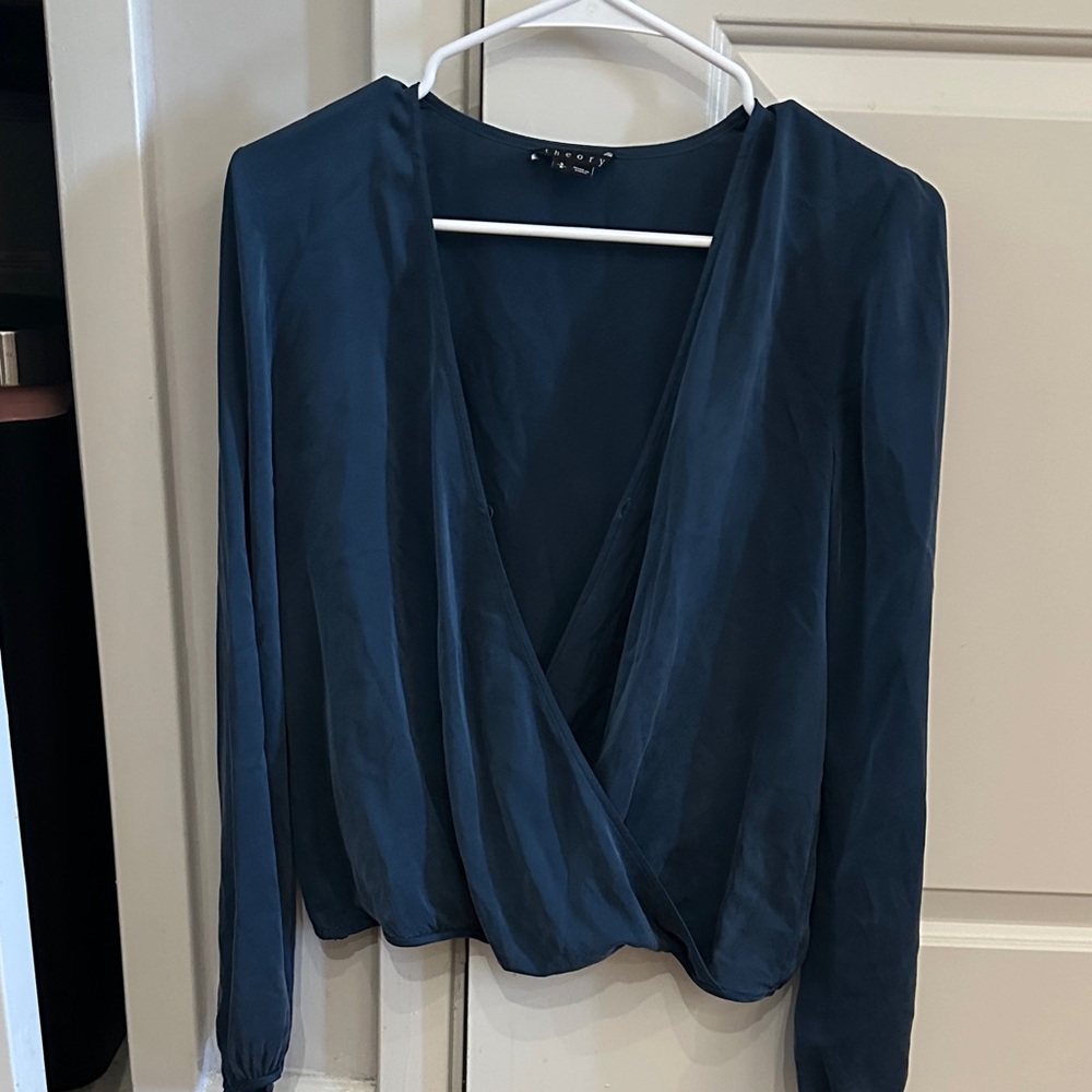 Theory Deep Blue Wrap Blouse